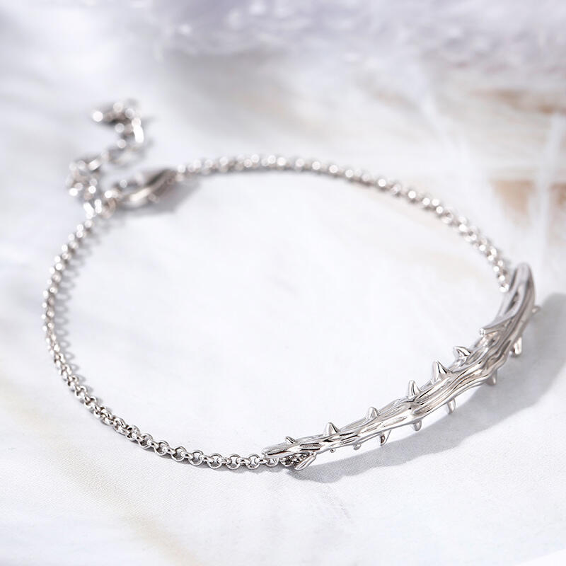 Jeulia "Staff of Thorns" Sterling Silver Bracelet (195mm)