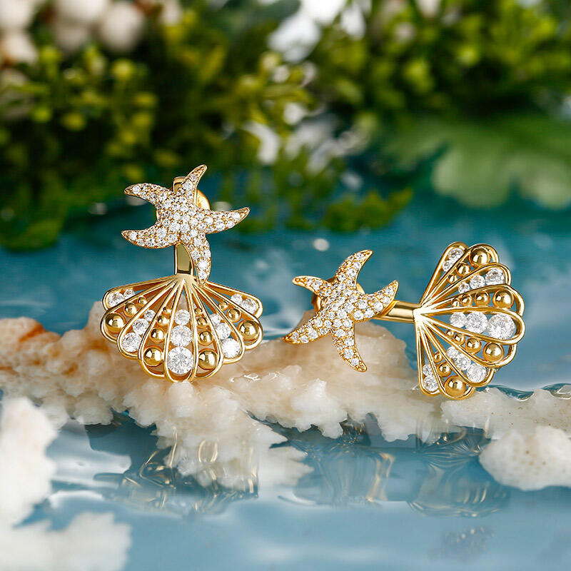Jeulia "Sparkling Starfish & Shell" Sterling Silver Earrings