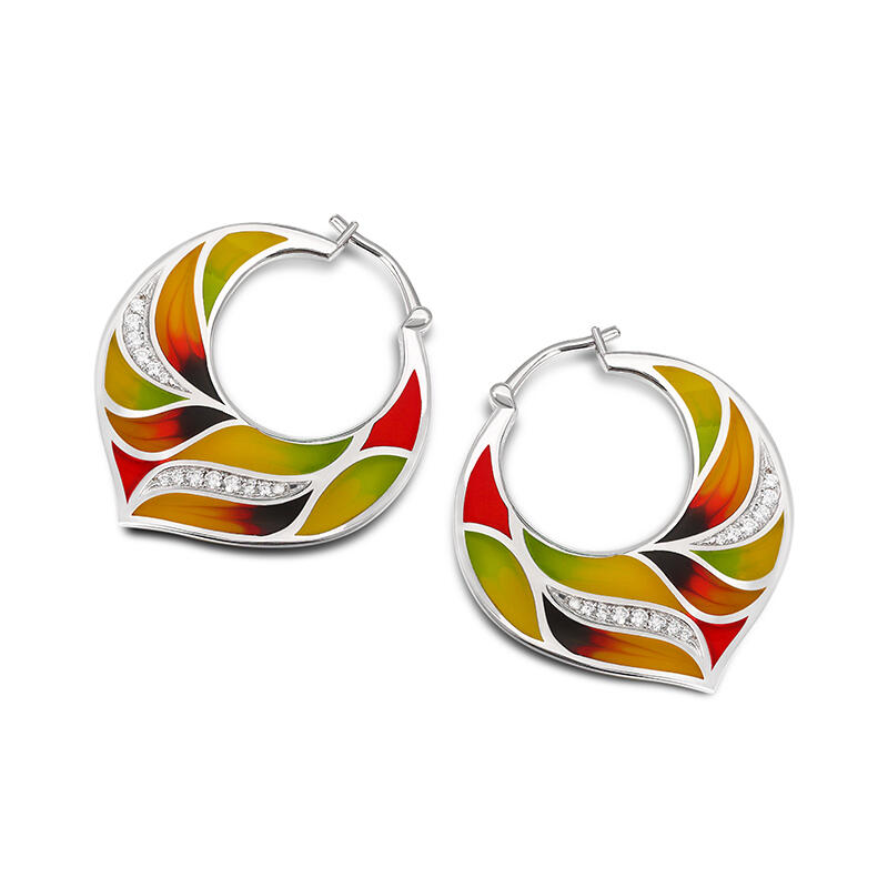Jeulia Pendientes de aro con esmalte multicolor de plata de ley