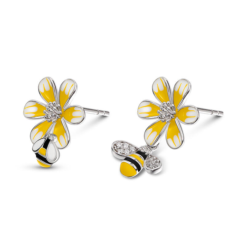 جوليا أقراط المينا النحل والزهور من الفضة الإسترليني