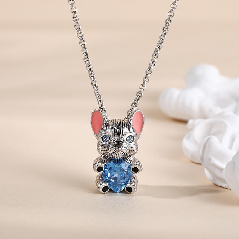 Jeulia Hug Me "Smart French Bulldog" Heart Cut Sterling Silver Jewelry Set