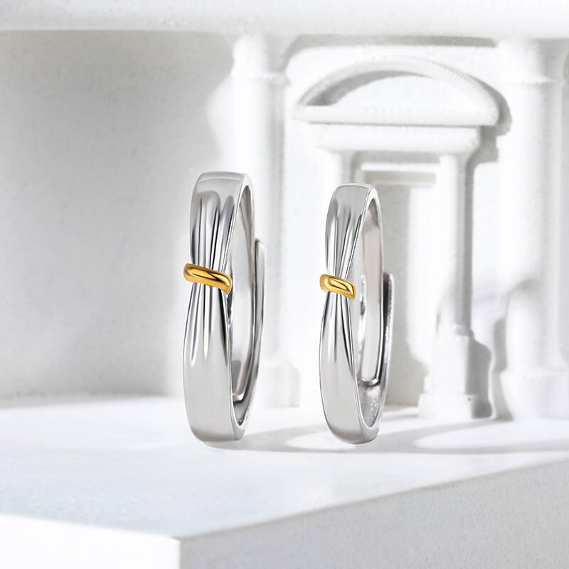 Jeulia "Lover Knot" Two Tone Adjustable Sterling Silver Couple Rings