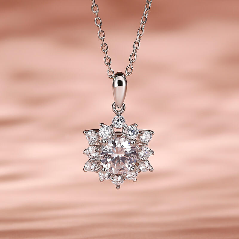 Jeulia Collar mujer 10K/14K/18K oro con forma de flor halo con corte redondo