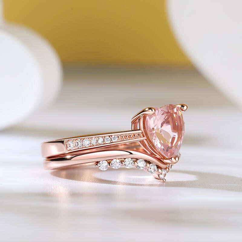 Jeulia "Ethereal Elegance" Heart Cut Synthetic Morganite Ring Set