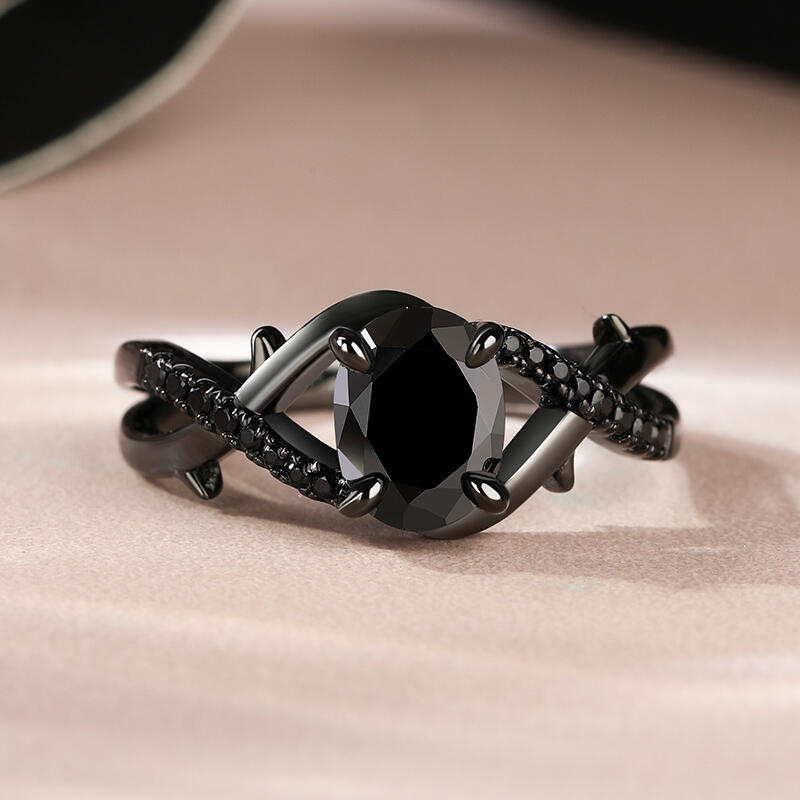 Jeulia Black Thorns Oval Ring Twisted Sterling Silver