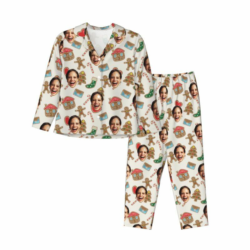 Personalisierte Pyjamas Foto Lovely Gingerbread Man Cottage Pattern Design Weihnachtsgeschenk für Sie