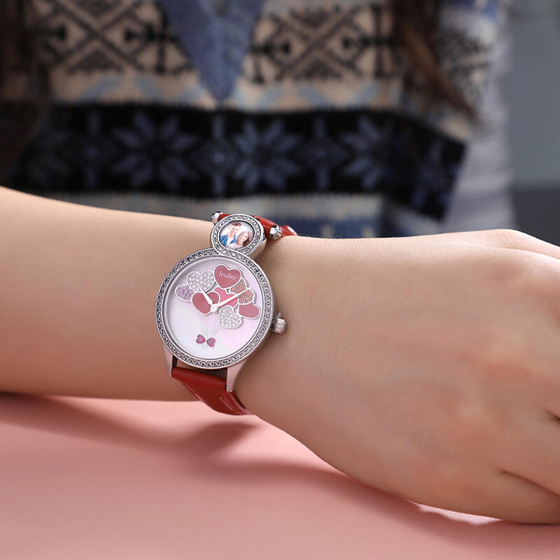 Jeulia Orologio da donna con foto personalizzata e palloncino a forma di cuore con quadrante in madreperla