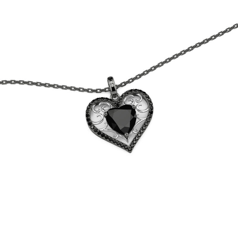 Jeulia Fashion Vine Black Heart Necklace Sterling Silver