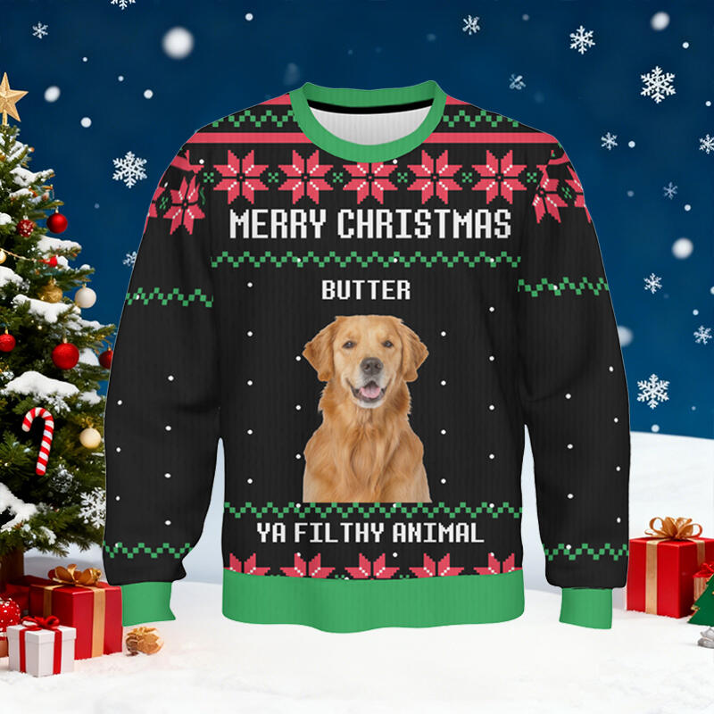 Personalized Ugly Sweater Unisex Merry Christmas Custom Pet Photo Exquisite Design Gift for Pet Lovers