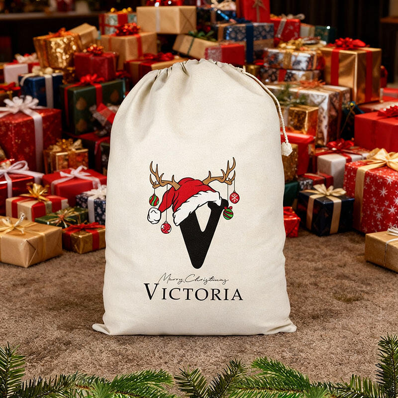 Personalised Name Christmas Gift Bag with Custom Letter Creative Gift for Family
