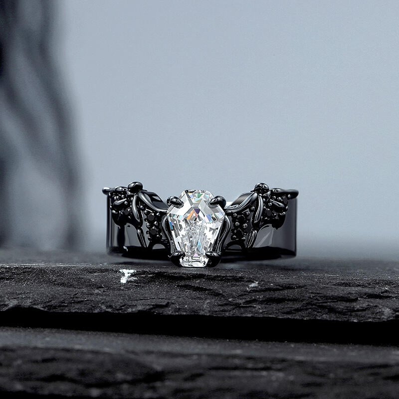 Gothic Black Bat Coffin Cut Ring for Men