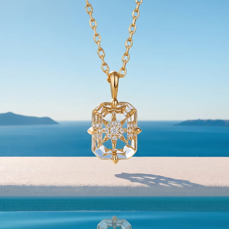 Natural Clear Quartz Starburst Pendant Necklace