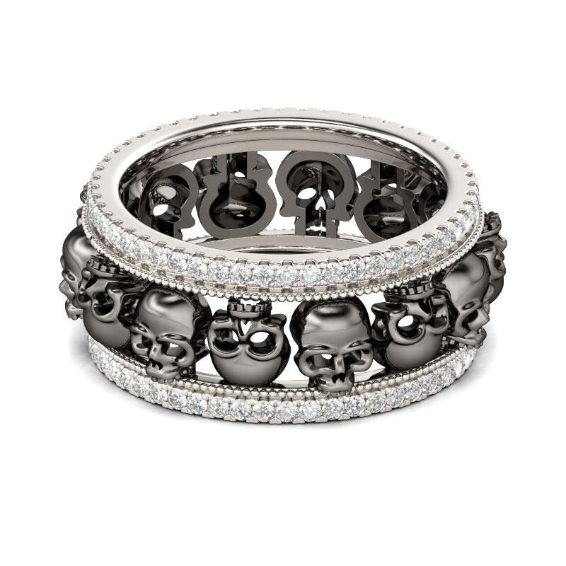 Jeulia Anillo de calavera negra con halo de plata para mujer