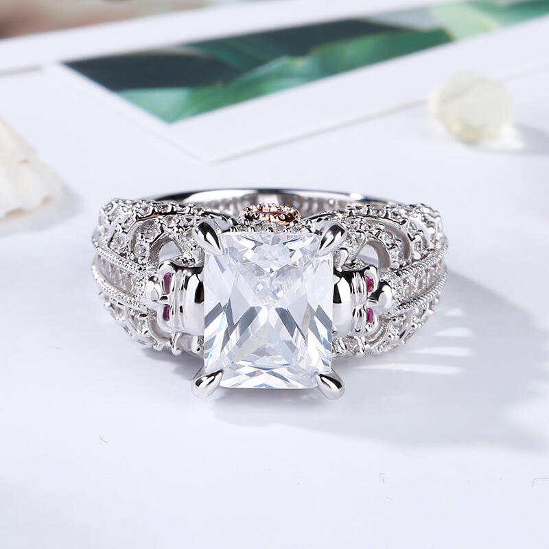 Jeulia Radiant Cut Skeleton Heart Sterling Silver Skull Ring