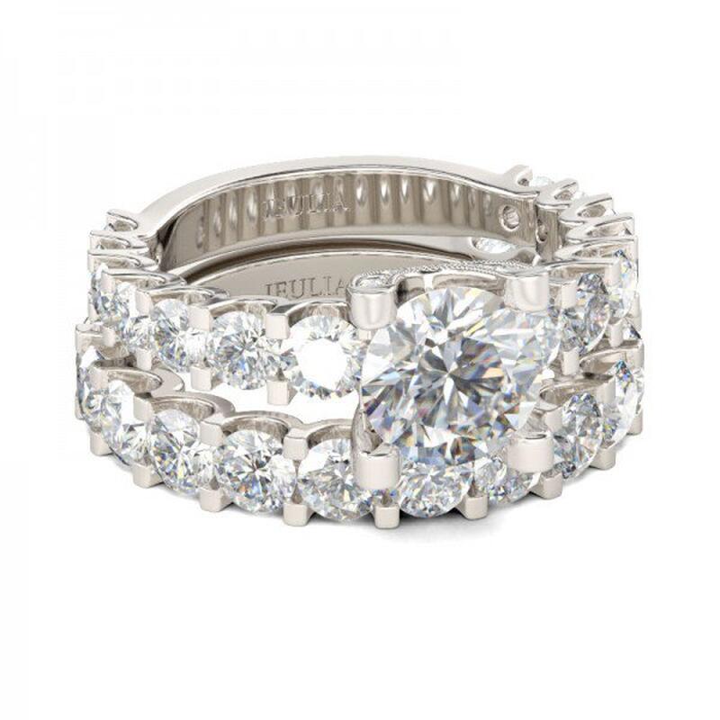 Jeulia Conjunto De Anillos Clásicos De Talla Redonda En Plata De Ley