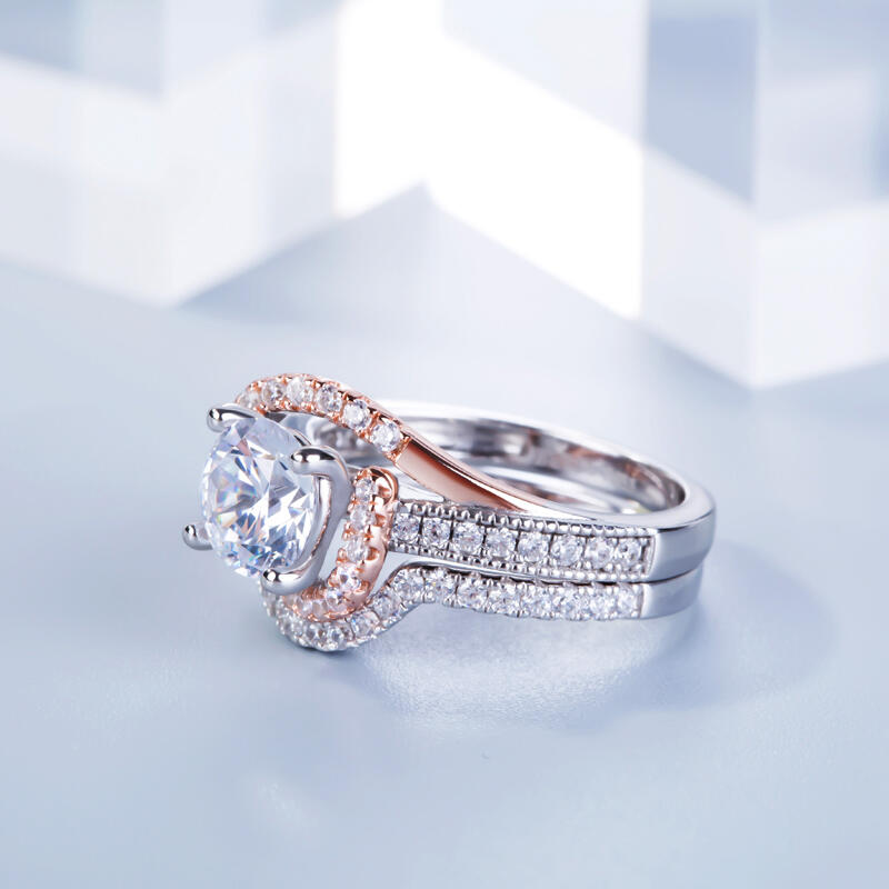 Jeulia Split Shank Round Cut Sterling Silver Ring Set