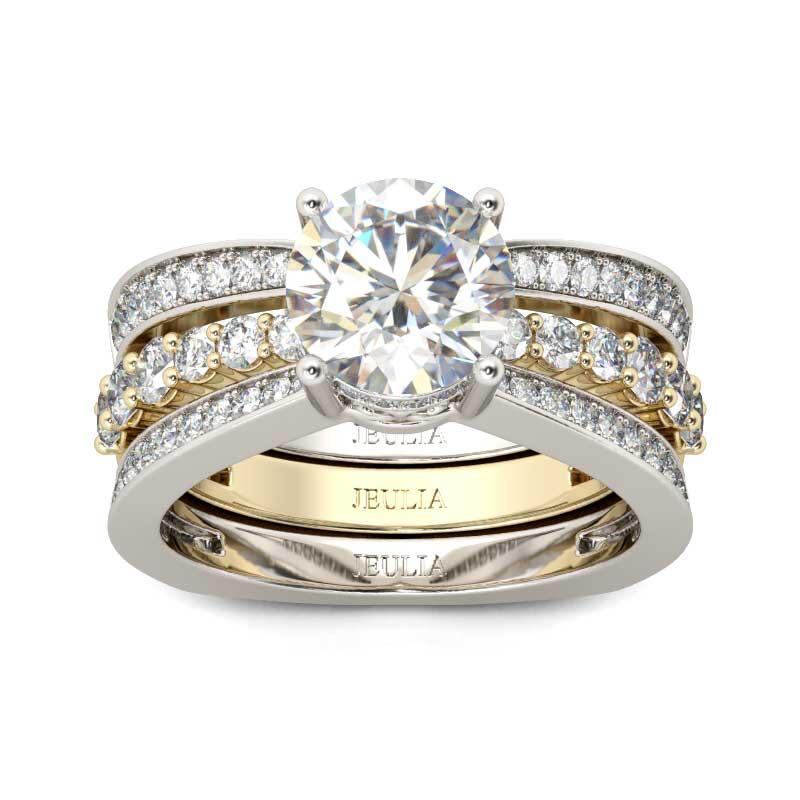 Jeulia Two Tone Round Cut Sterling Silver Ring Set