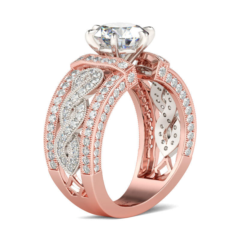 Jeulia Two Tone Twist Round Cut Sterling Silver Ring