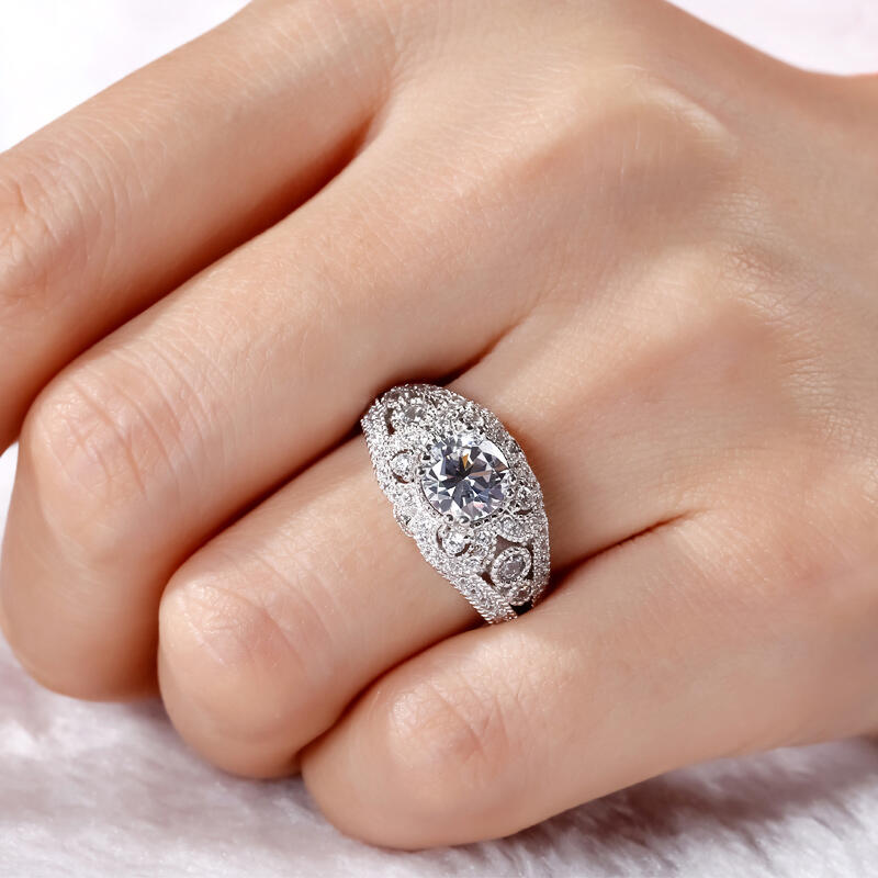 Jeulia Milgrain Round Cut Sterling Silver Ring