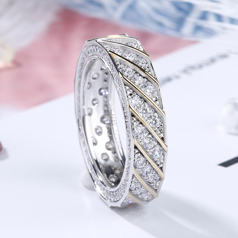 Jeulia Two Tone Diagonal Round Cut Sterling Silver Women's Wedding Band