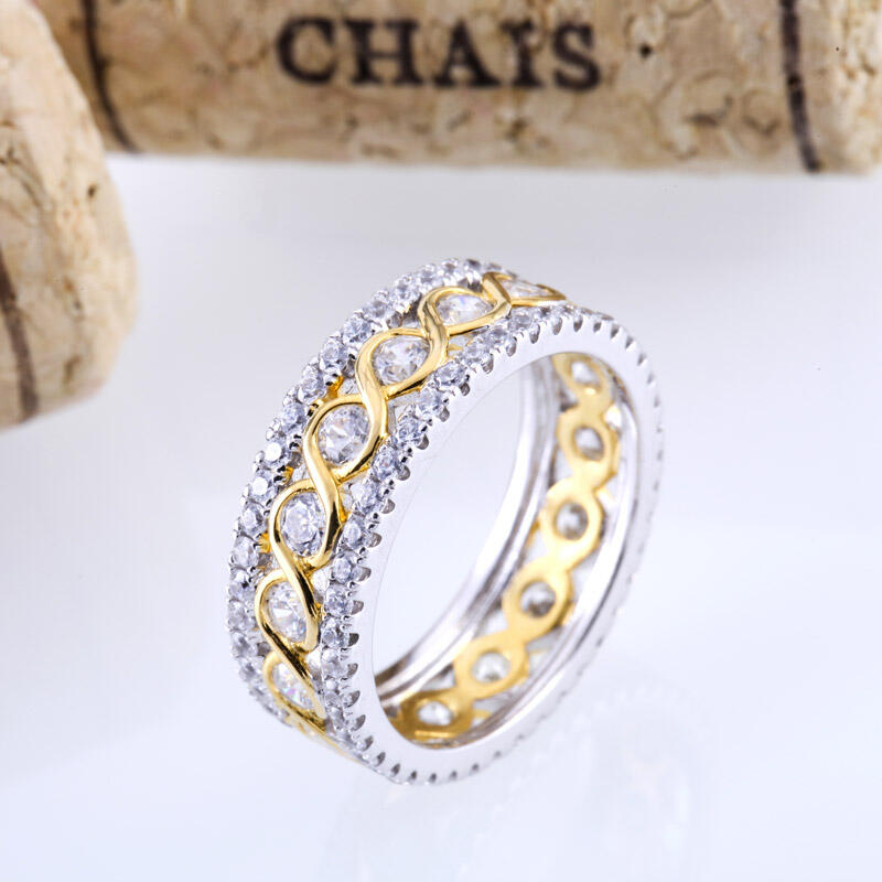 Jeulia Two Tone Round Cut Sterling Silver Women's Wedding Band