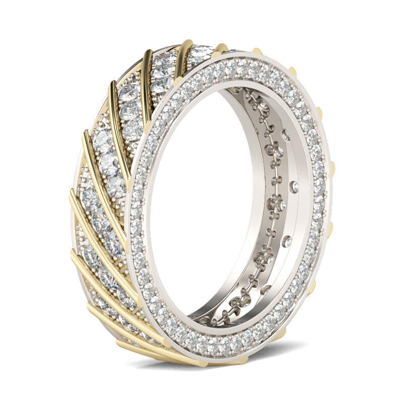 Jeulia Two Tone Diagonal Round Cut Sterling Silver Women's Wedding Band