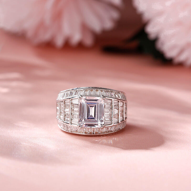 Jeulia Wide Shank Emerald Cut Sterling Silver Ring
