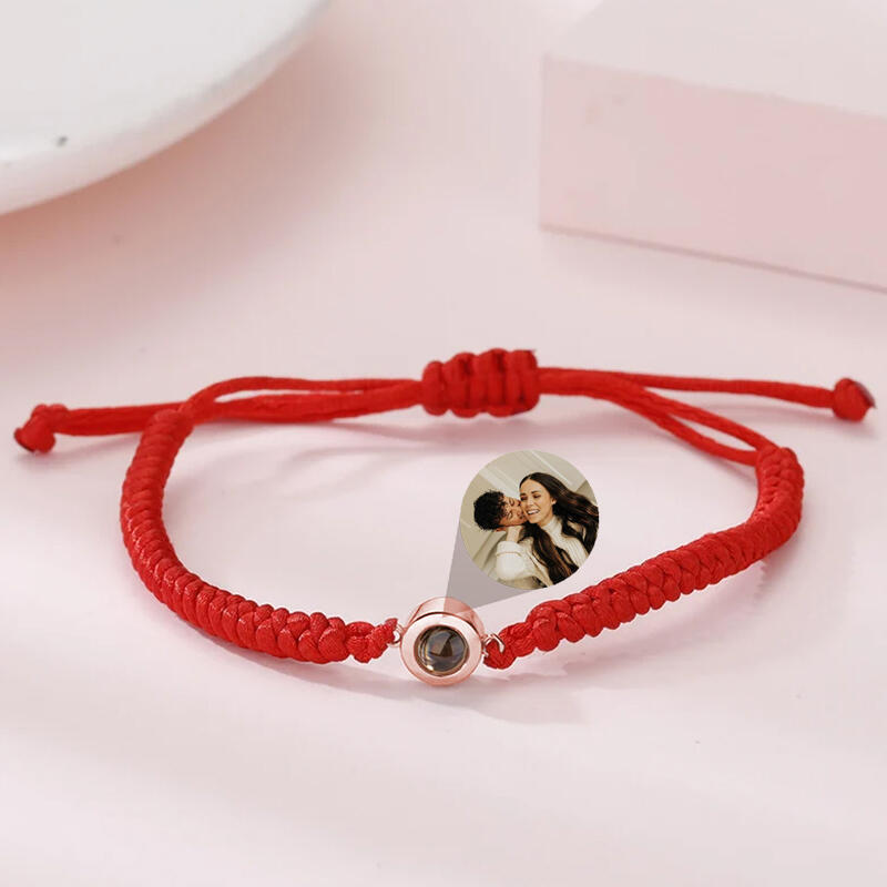 Bracciale con Proiezione di Foto Dentro Corda Rossa e Perlina Argento Sterling