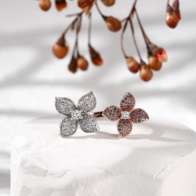 Jeulia "Two Loves" Double Flower Sterling Silver Ring