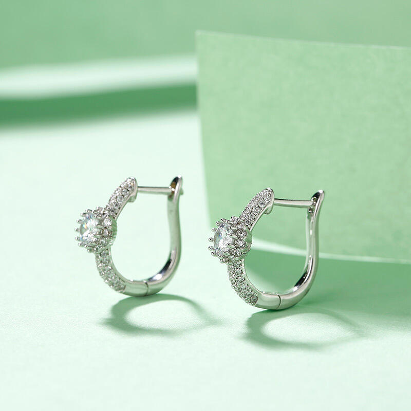 Jeulia Classic Halo Round Cut Sterling Silver Hoop Earrings