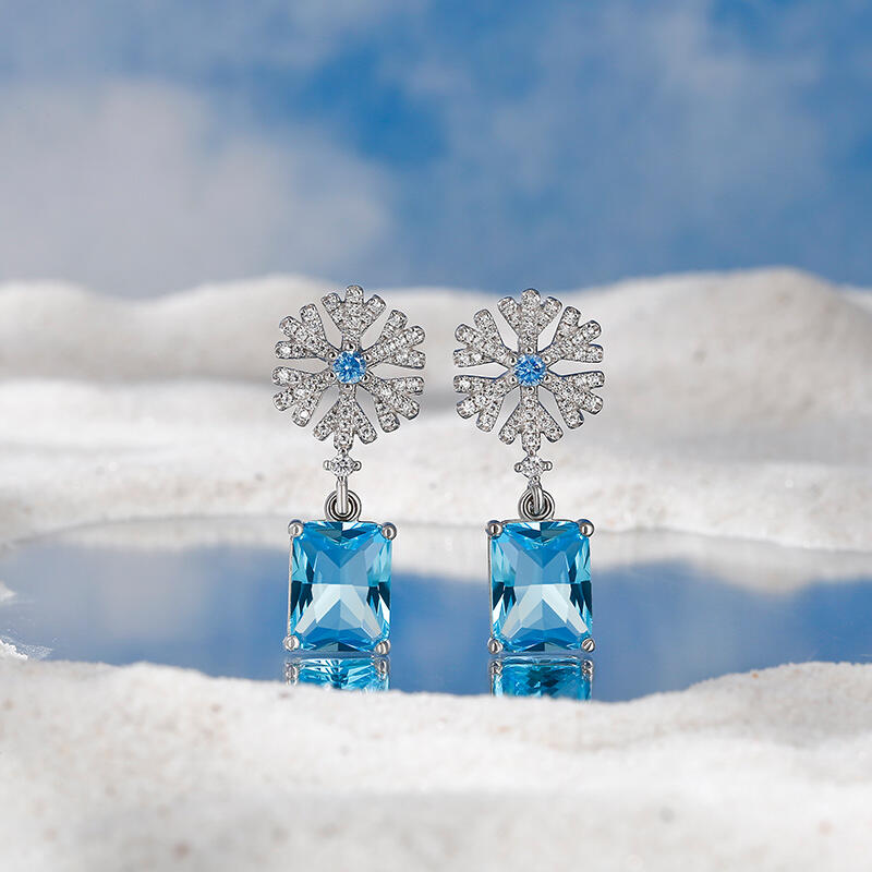 Jeulia "Fancy Snowflake" Emerald Cut Sterling Silver Drop Earrings