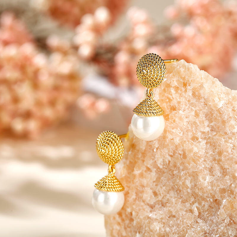 Jeulia Chevron Cultured Pearl Sterling Silver Drop Earrings