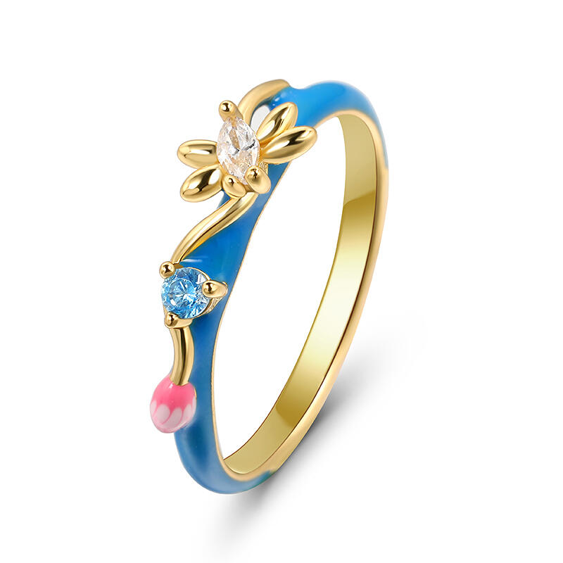 Jeulia Anillo de plata de ley con libélula azul esmalte para mujer