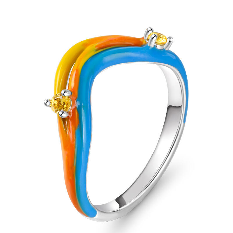 Jeulia Anillo de Plata Esterlina con Esmalte Azul y Naranja