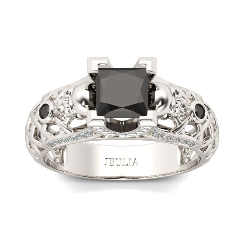 Jeulia Hollow Princess Cut Sterling Silver Skull Ring