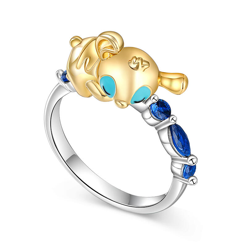 Jeulia Anillo de Dos Tonos de Monstruo de Dibujos Animados de Plata