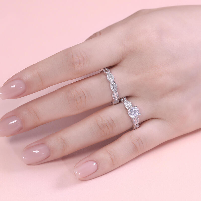 Jeulia Double Twisted Wedding Ring set Round Cut Sterling Silver