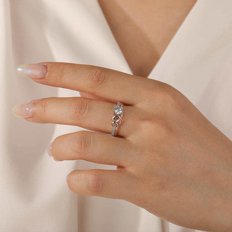 Jeulia Anillo de Promesa Nudo Corazón Personalizado Dos Tonos con Piedra de Nacimiento