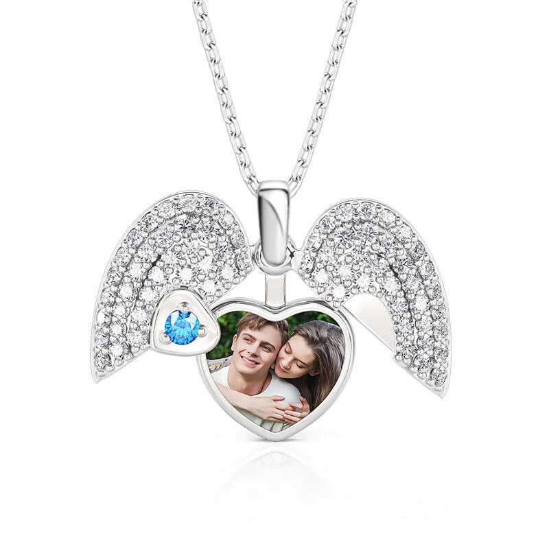 Jeulia Personalized Heart Photo Locket Necklace with Birthstone Sterling Silver