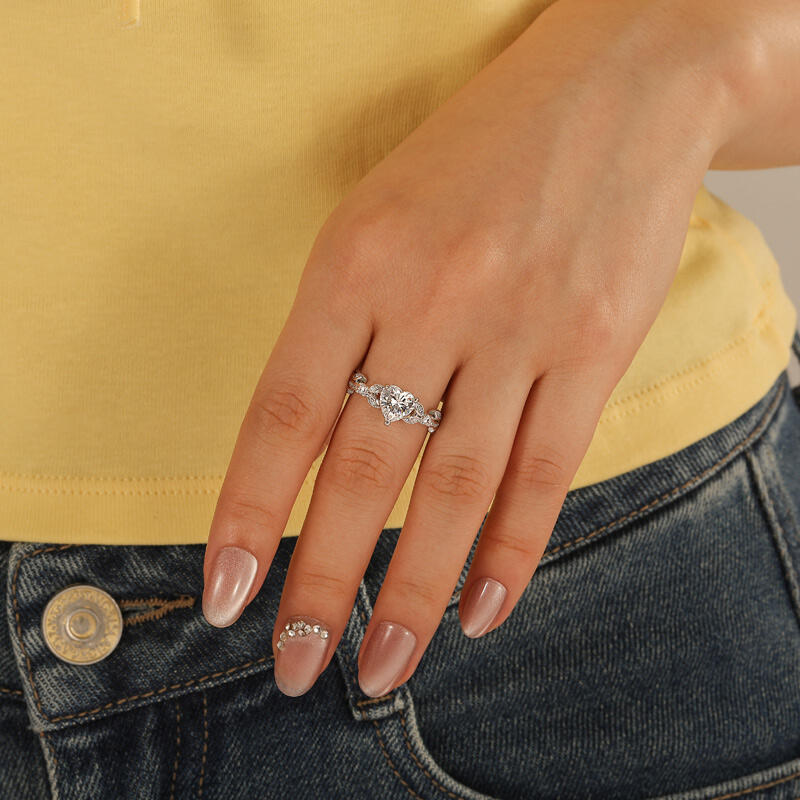 Jeulia Fine Vine Heart Engagement Ring Sterling Sliver