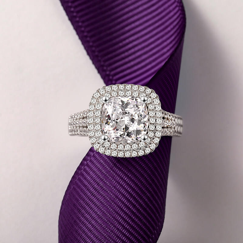 Jeulia Double Halo Square Cushion Cut Engagement Ring