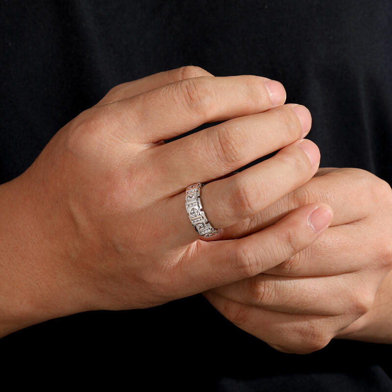 Jeulia Princess Cut Sterling Silver Men's Band