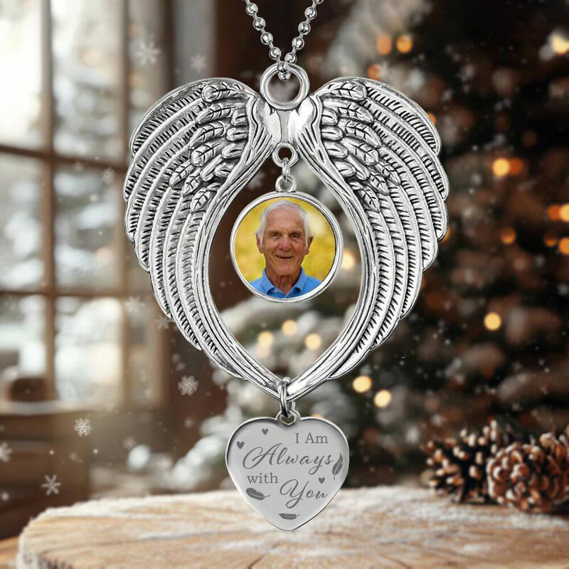 Adorno fotográfico personalizado con alas de ángel para árbol de Navidad, colgante conmemorativo para familiares.