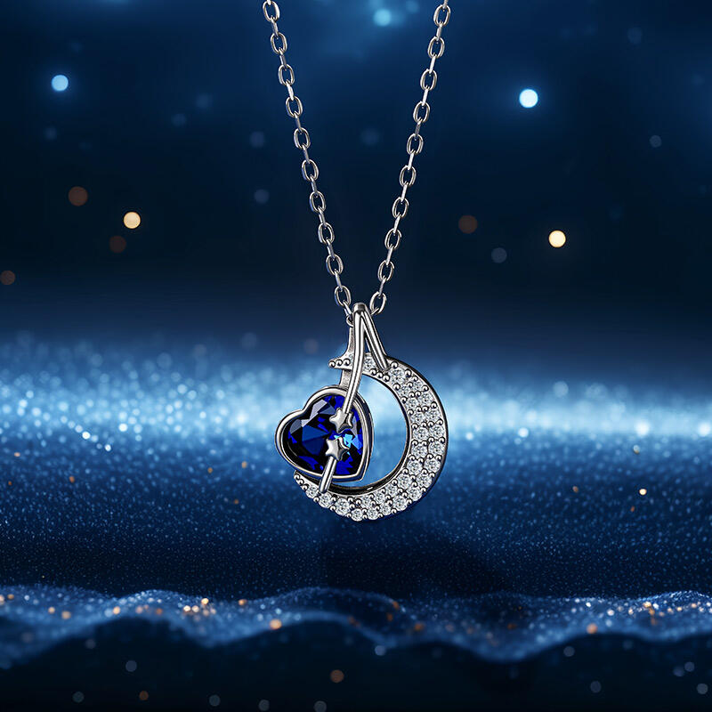 Jeulia Hug Me Collier Cœur Personnalisé Pierre de Naissance Lune et Étoiles