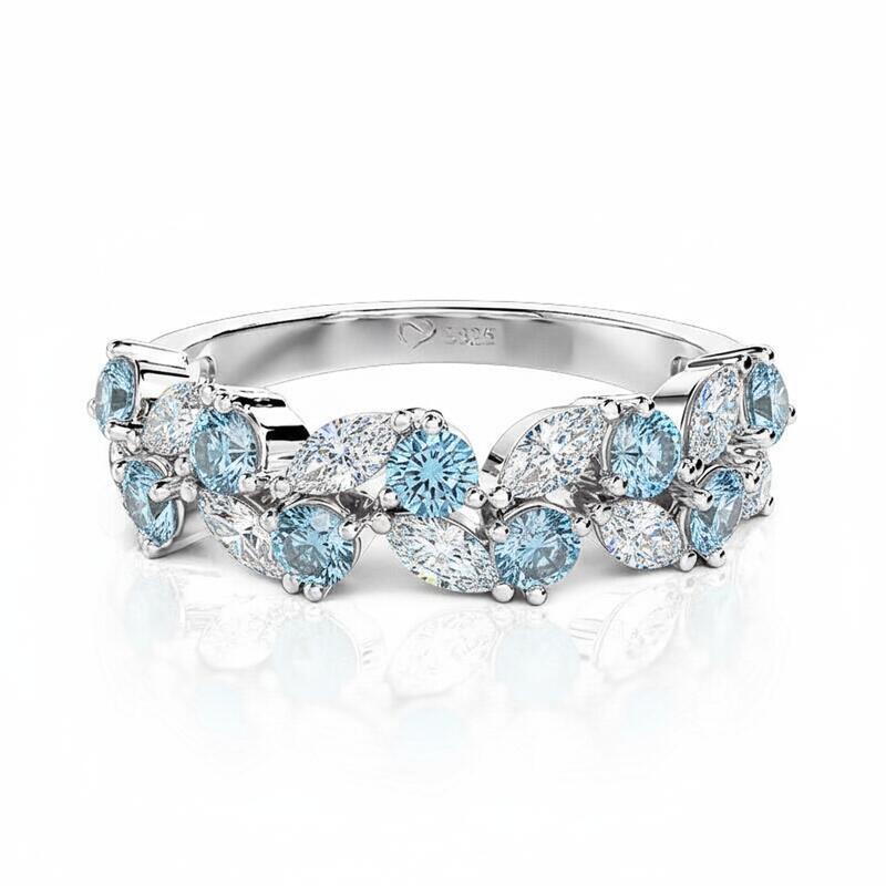 Jeulia Leaf Custom Women's Half Eternity Band Sterling Silver