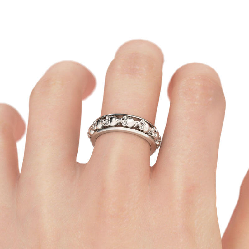 Jeulia Channel Setting Sterling Silver Skull Ring