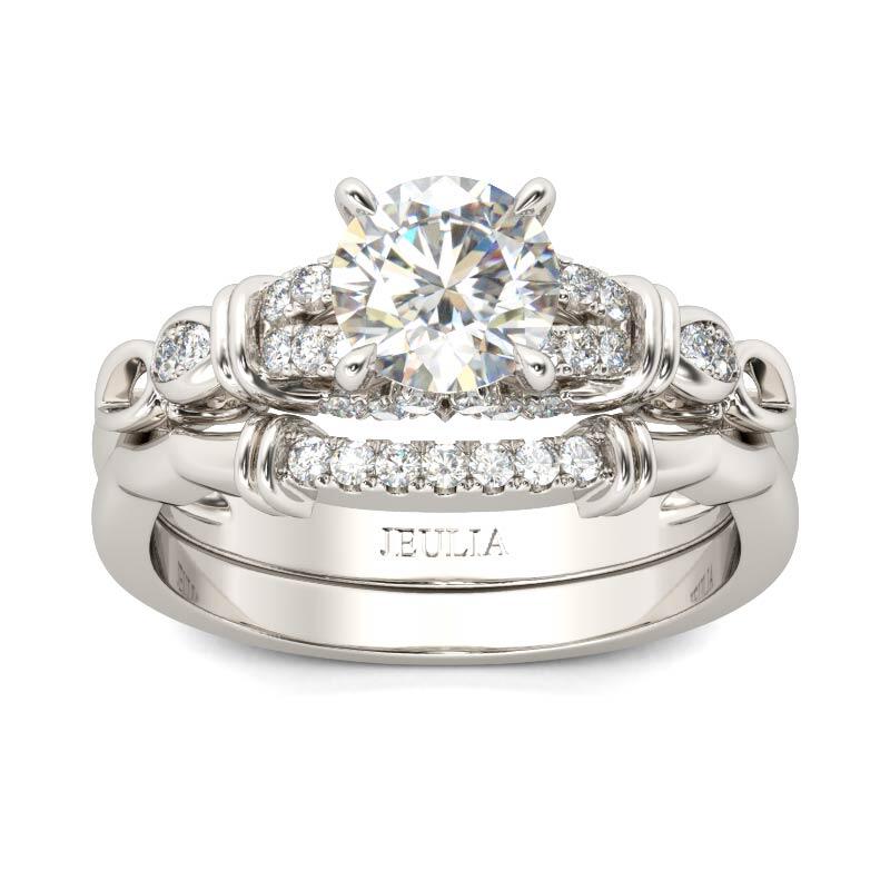 Jeulia Vintage Knot Round Cut Sterling Silver Ring Set