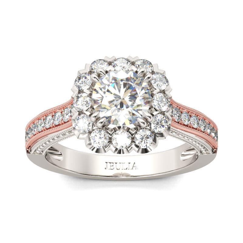 Jeulia Halo Two Tone Round Cut Sterling Silver Ring