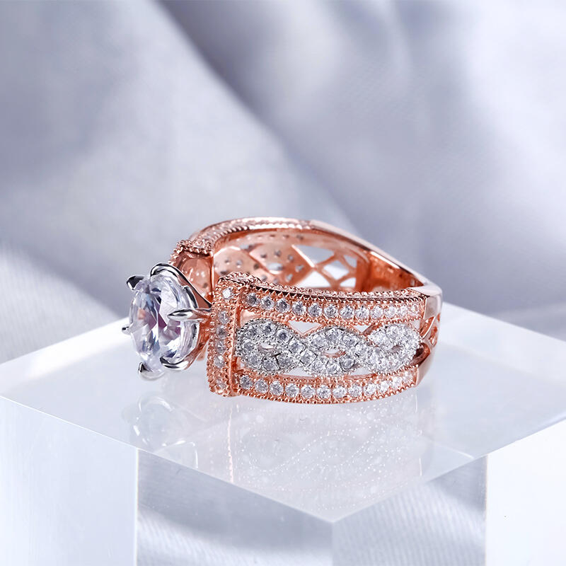 Jeulia Two Tone Twist Round Cut Sterling Silver Ring