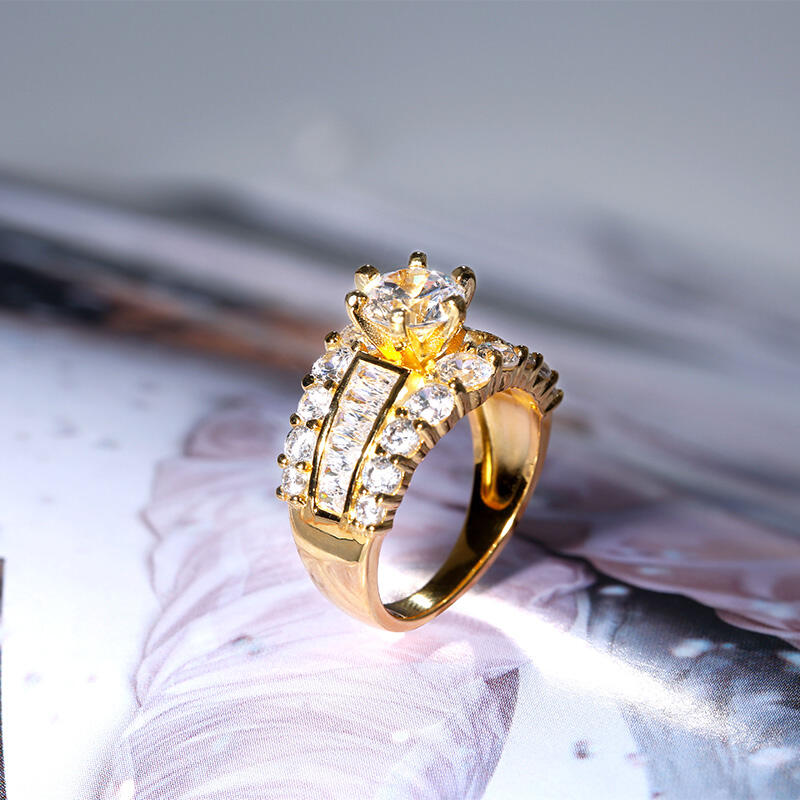 Jeulia Gold Tone Round Cut Sterling Silver Ring